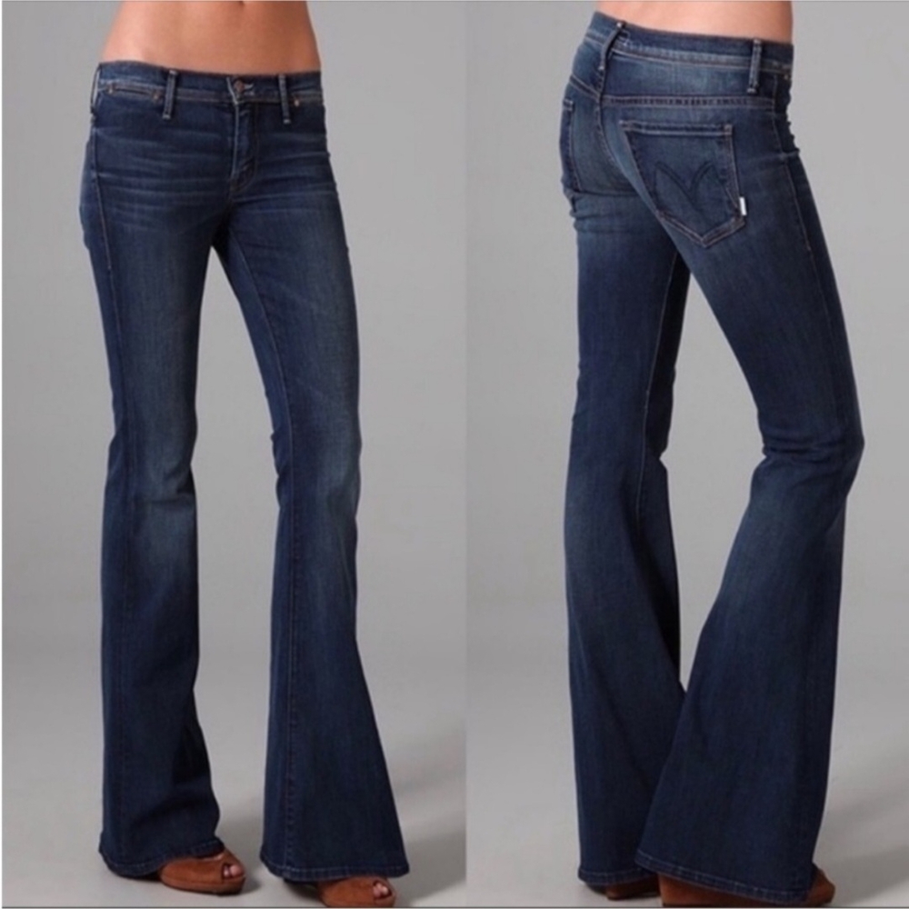 MOTHER Blue Flare Wide Leg Jeans with Classic Indigo Style